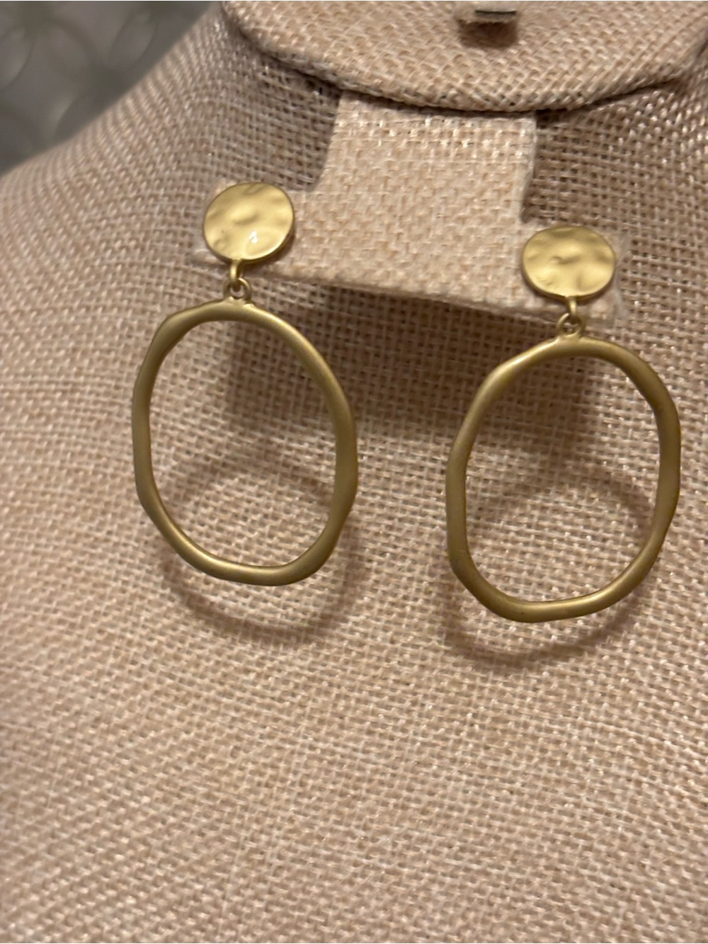 Matte Gold Hammered Circle Drop Earrings for Women